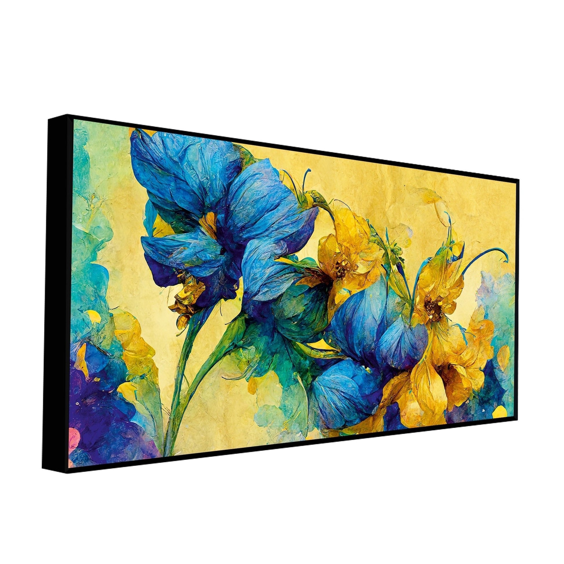 Abstract Blue and Gold Floral Art Canvas Wall Painting - Decor Smart