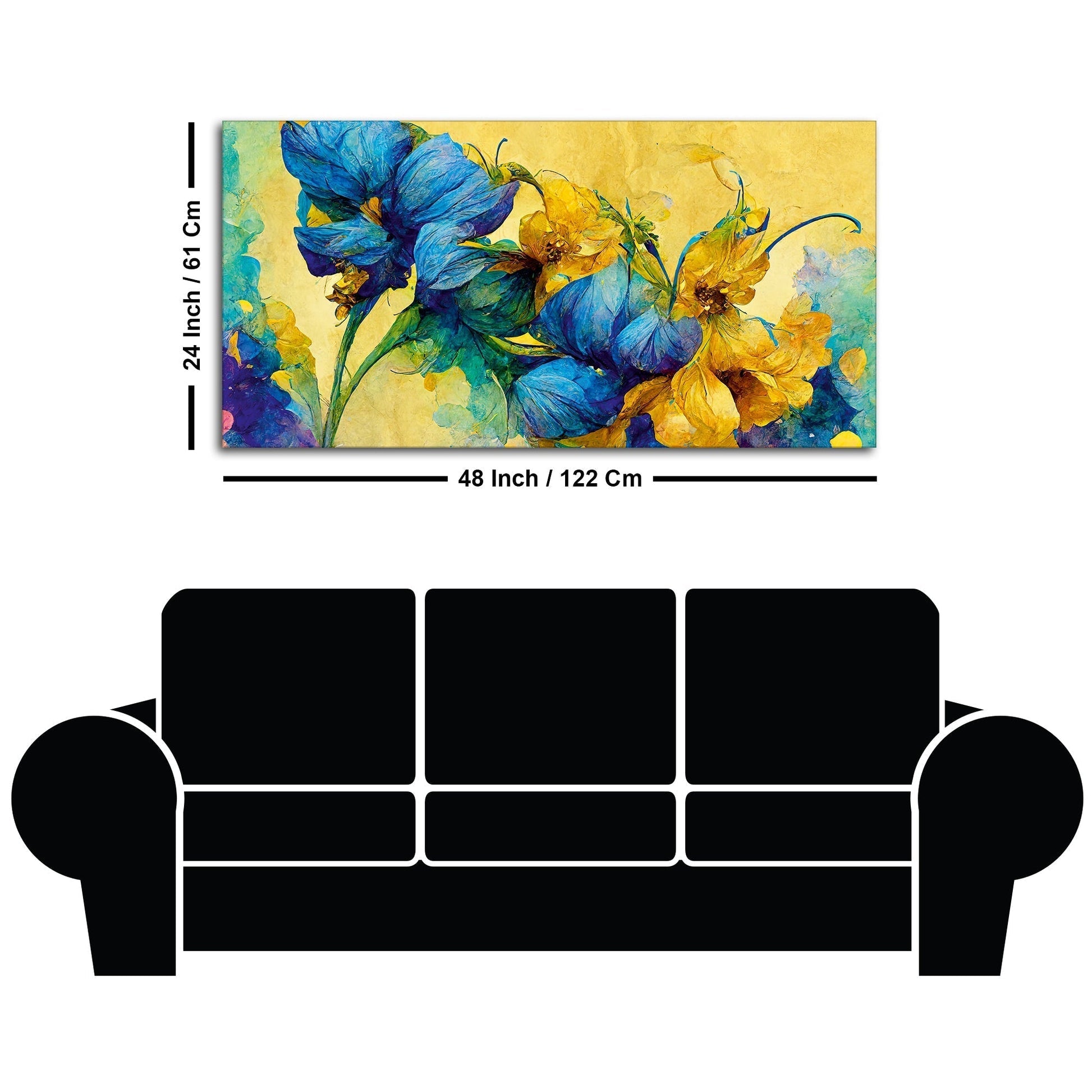 Abstract Blue and Gold Floral Art Canvas Wall Painting - Decor Smart