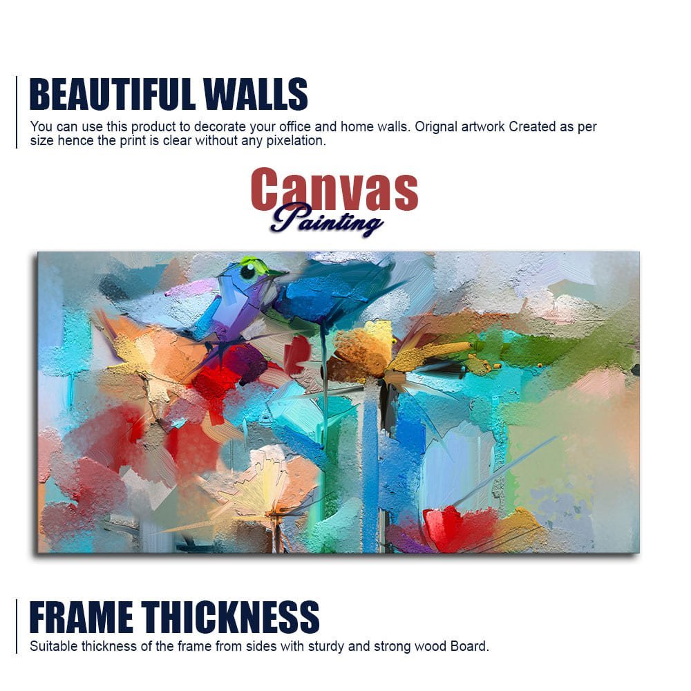 Abstract Colorful Bird and Spring Flower Canvas Wall Painting - Decor Smart