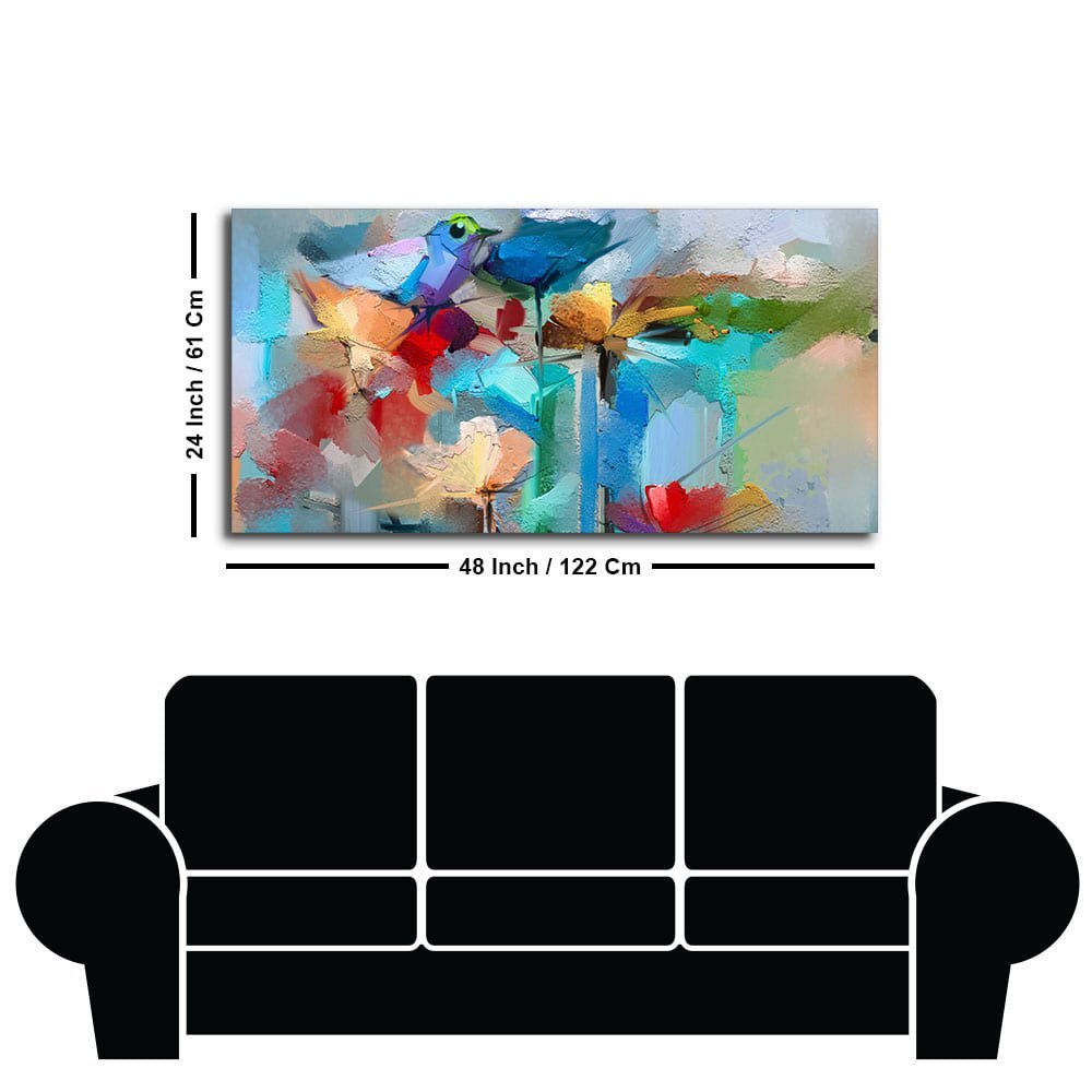 Abstract Colorful Bird and Spring Flower Canvas Wall Painting - Decor Smart