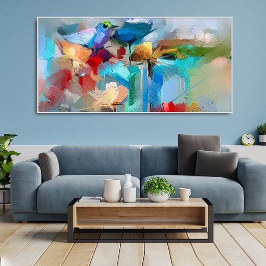 Abstract Colorful Bird and Spring Flower Canvas Wall Painting - Decor Smart