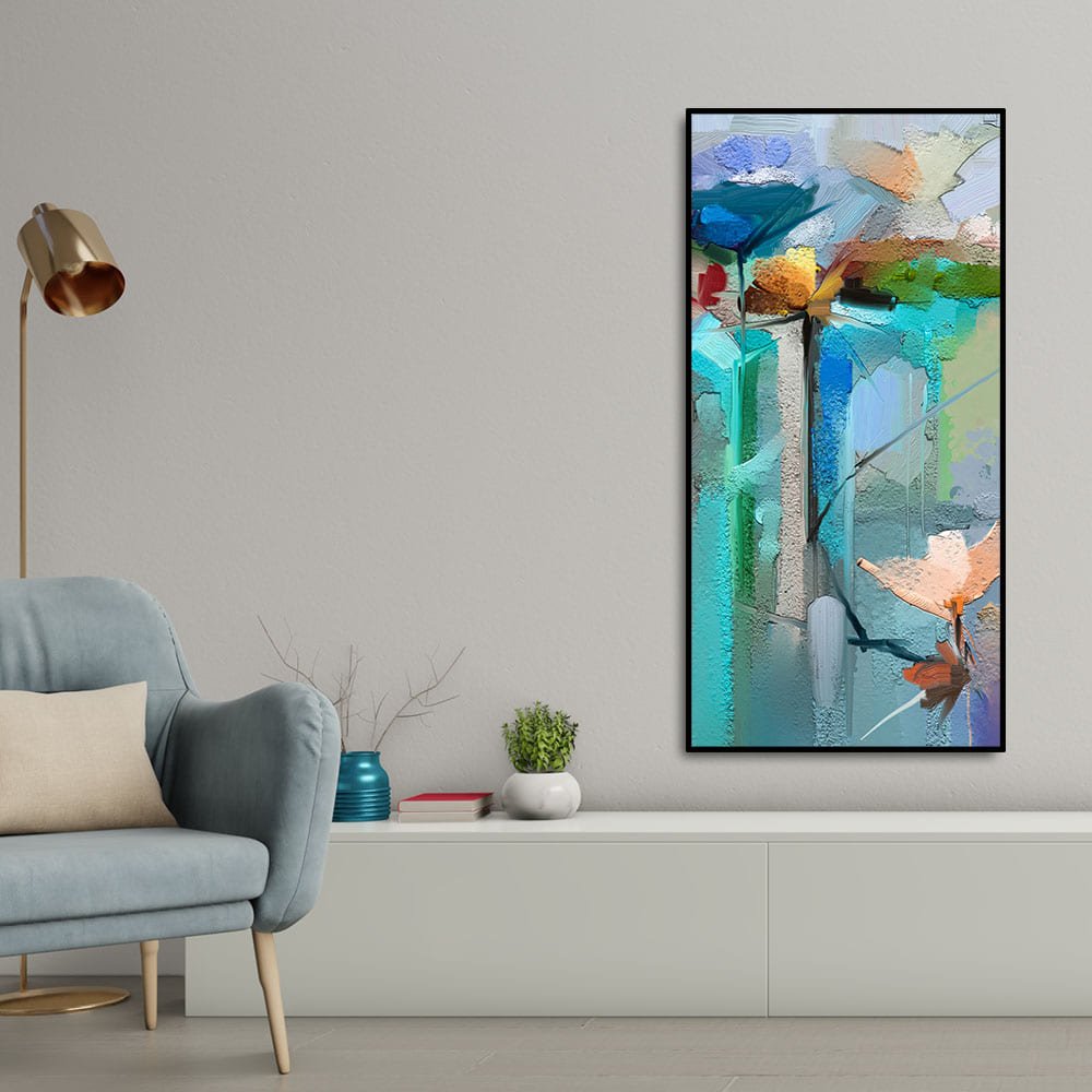 Abstract Colorful Bird and Spring Flower Premium Canvas Wall Painting - Decor Smart