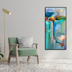 Abstract Colorful Bird and Spring Flower Premium Canvas Wall Painting