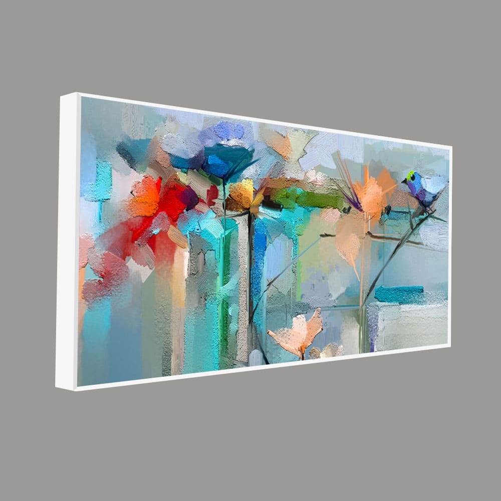 Abstract Colorful Canary Bird with Flowers Canvas Wall Painting - Decor Smart