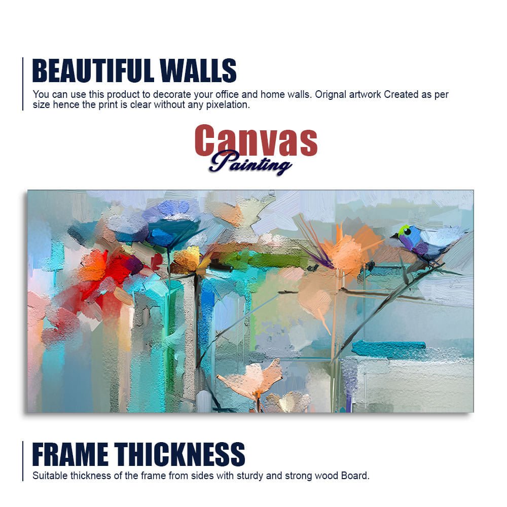 Abstract Colorful Canary Bird with Flowers Canvas Wall Painting - Decor Smart