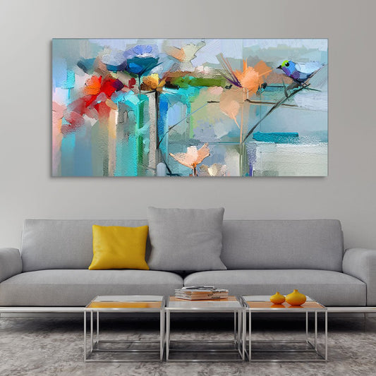 Abstract Colorful Canary Bird with Flowers Canvas Wall Painting - Decor Smart
