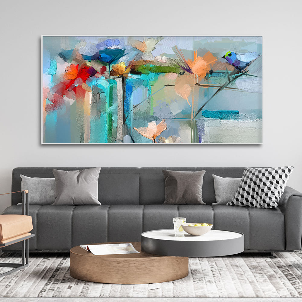 Abstract Colorful Canary Bird with Flowers Canvas Wall Painting - Decor Smart