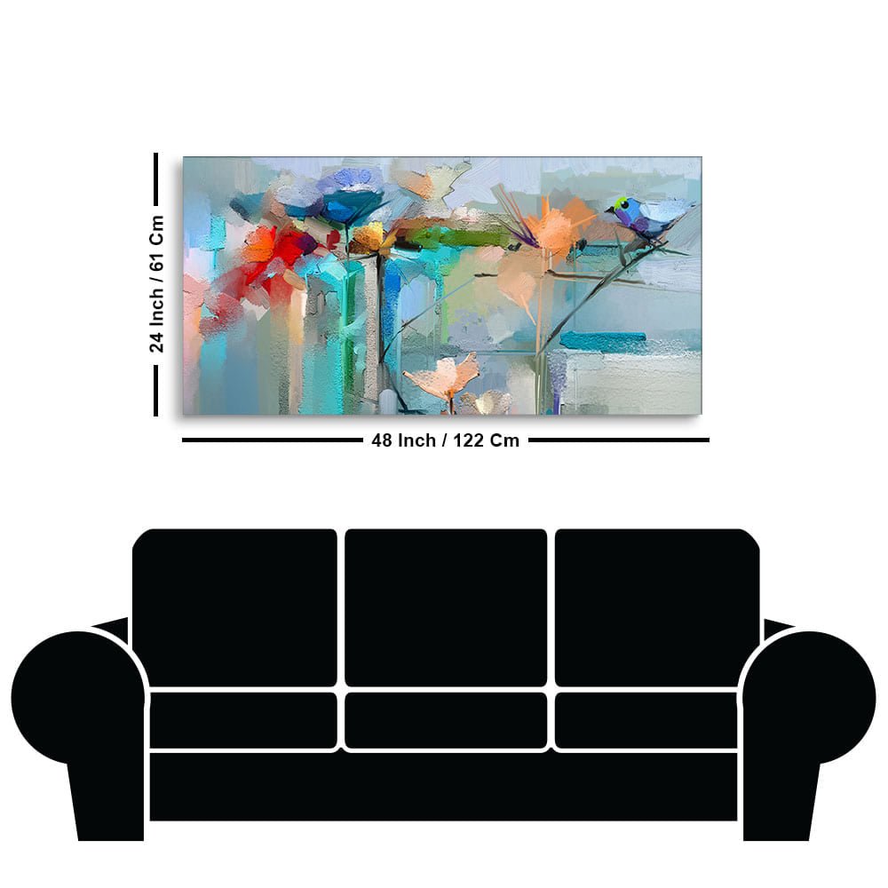 Abstract Colorful Canary Bird with Flowers Canvas Wall Painting - Decor Smart