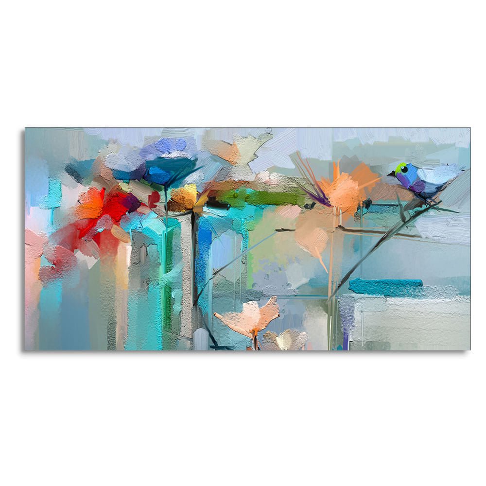 Abstract Colorful Canary Bird with Flowers Canvas Wall Painting - Decor Smart