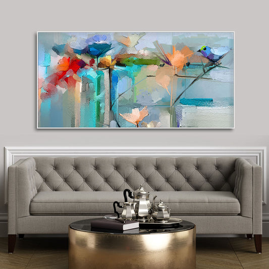 Abstract Colorful Canary Bird with Flowers Canvas Wall Painting - Decor Smart