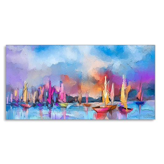 Abstract Colorful Sea Sailing Boat Canvas Wall Painting - Decor Smart