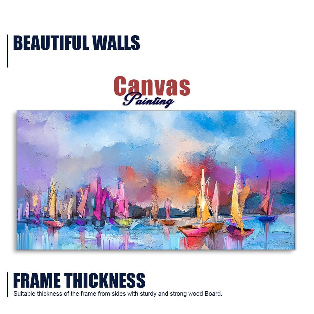 Abstract Colorful Sea Sailing Boat Canvas Wall Painting - Decor Smart