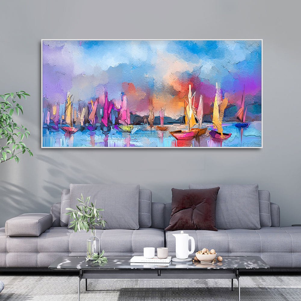 Abstract Colorful Sea Sailing Boat Canvas Wall Painting - Decor Smart