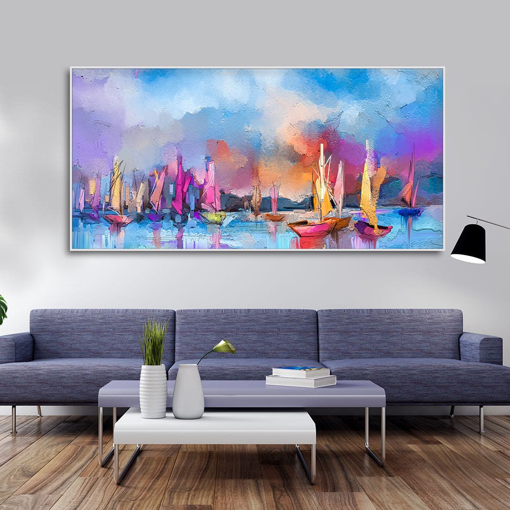 Abstract Colorful Sea Sailing Boat Canvas Wall Painting - Decor Smart