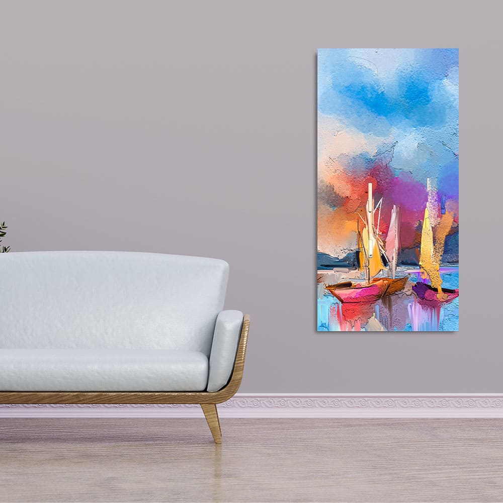 Abstract Colorful Sea Sailing Boats Canvas Wall Painting - Decor Smart