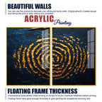 Abstract Dark Blue Background Golden Textured Acrylic Floating Wall Painting Set of 2
