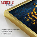 Abstract Dark Blue Background Golden Textured Acrylic Floating Wall Painting Set of 2