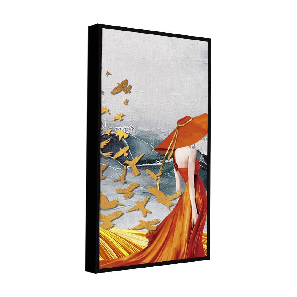 Abstract Fashion Woman in Golden Dress Canvas Wall Painting - Decor Smart
