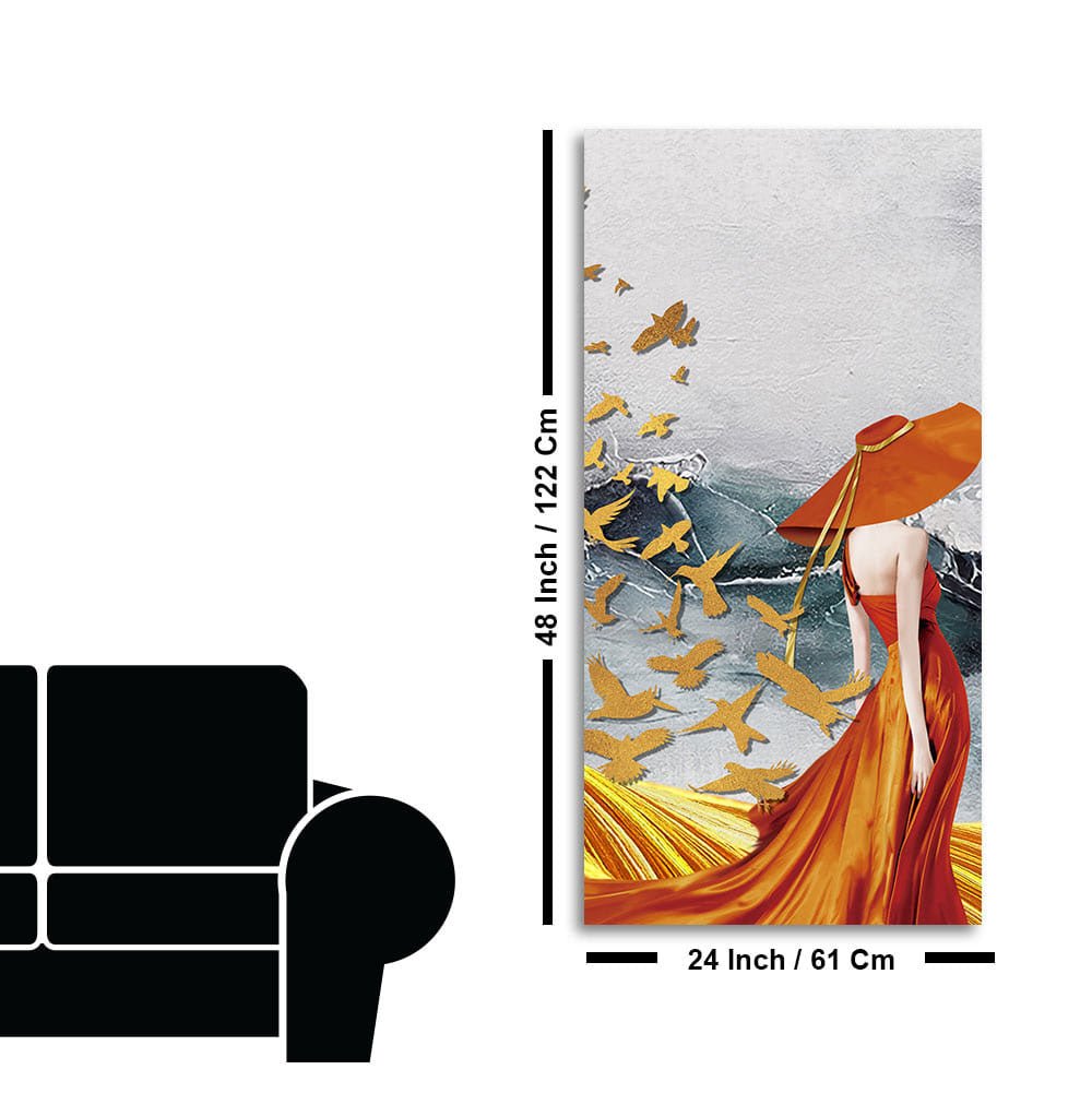 Abstract Fashion Woman in Golden Dress Canvas Wall Painting - Decor Smart