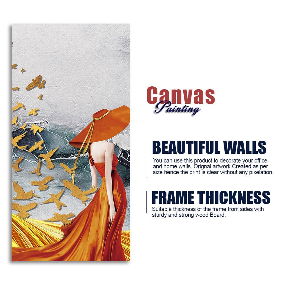Abstract Fashion Woman in Golden Dress Canvas Wall Painting - Decor Smart