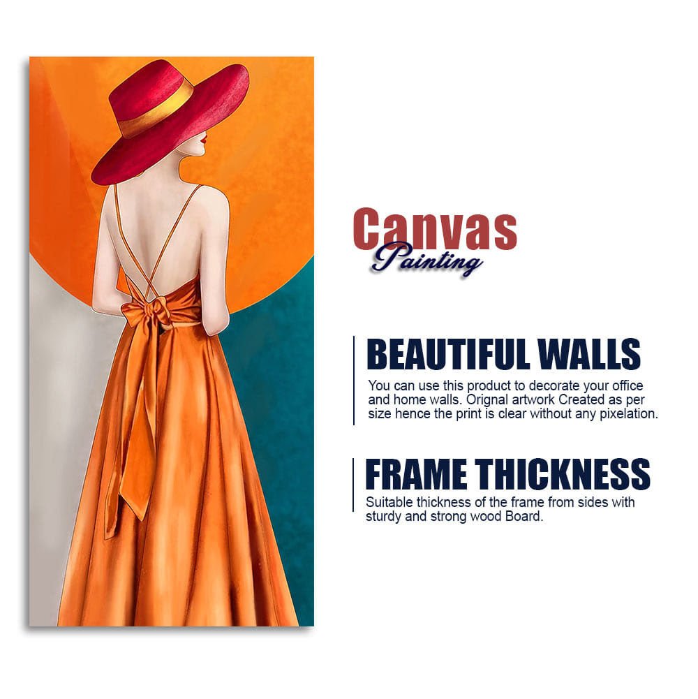 Abstract Fashion Woman in Orange Dress Canvas Wall Painting - Decor Smart
