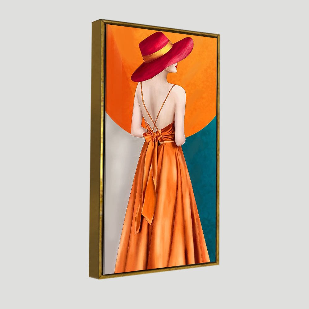 Abstract Fashion Woman in Orange Dress Canvas Wall Painting - Decor Smart