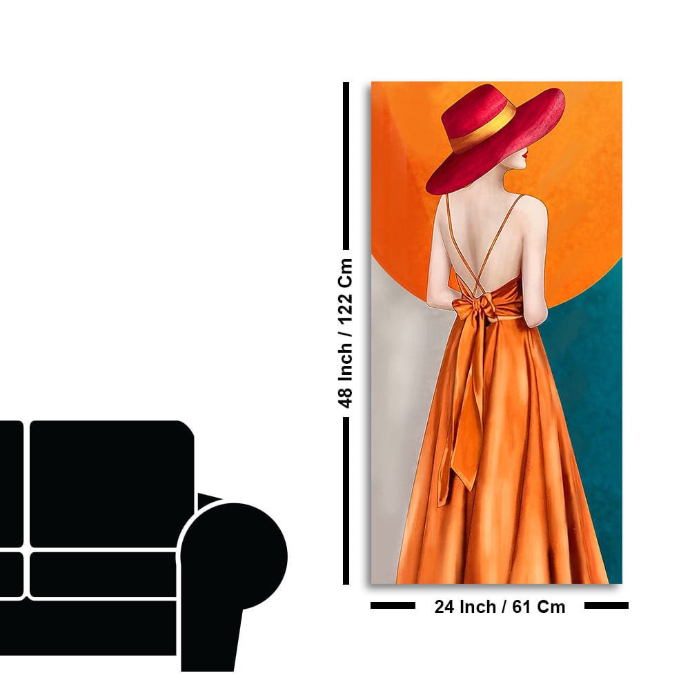 Abstract Fashion Woman in Orange Dress Canvas Wall Painting - Decor Smart