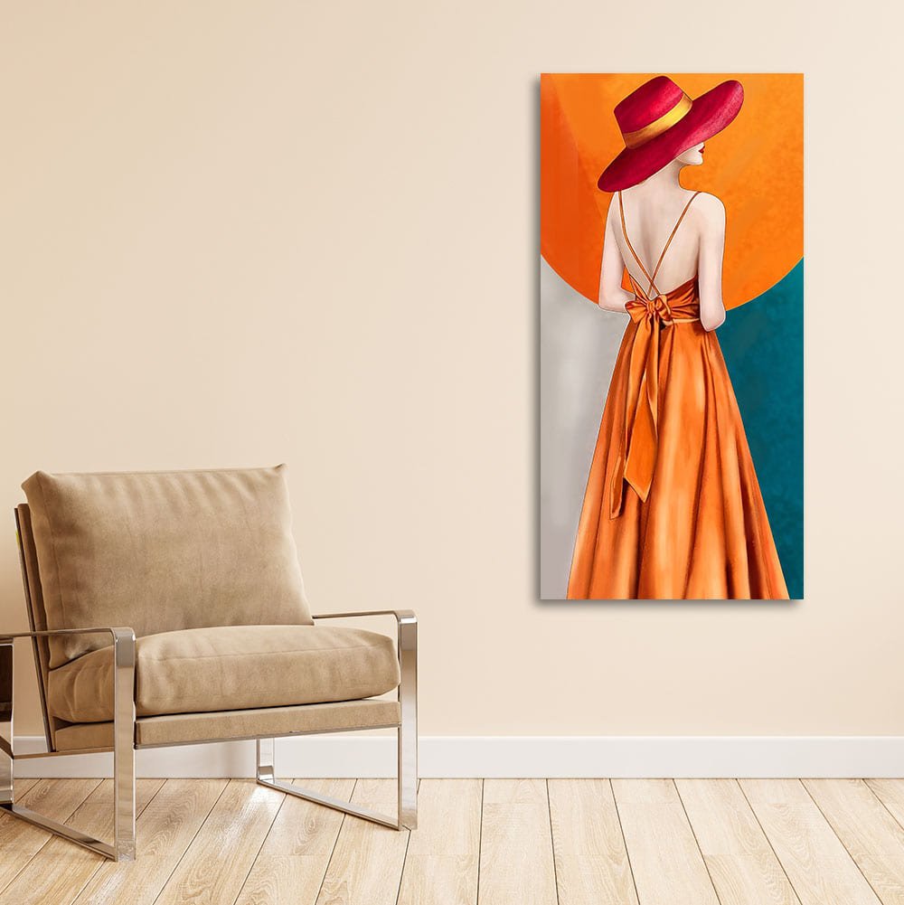 Abstract Fashion Woman in Orange Dress Canvas Wall Painting - Decor Smart