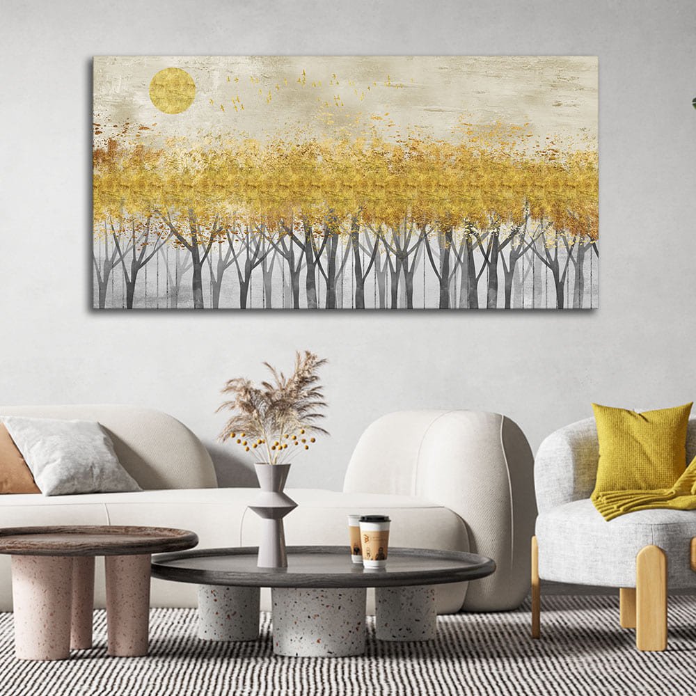 Abstract Forest Golden Leaf Art Premium Canvas Wall Painting - Decor Smart