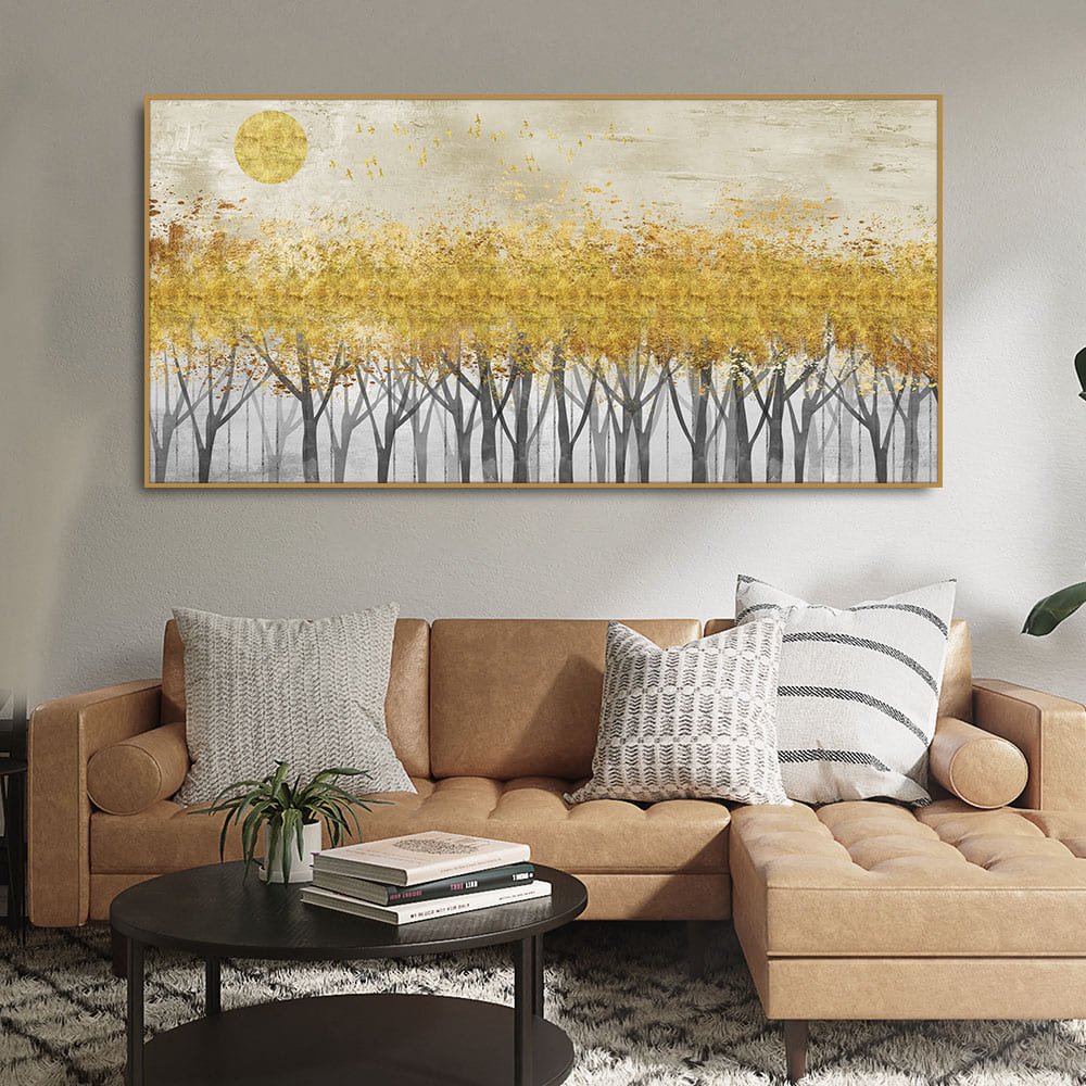 Abstract Forest Golden Leaf Art Premium Canvas Wall Painting - Decor Smart
