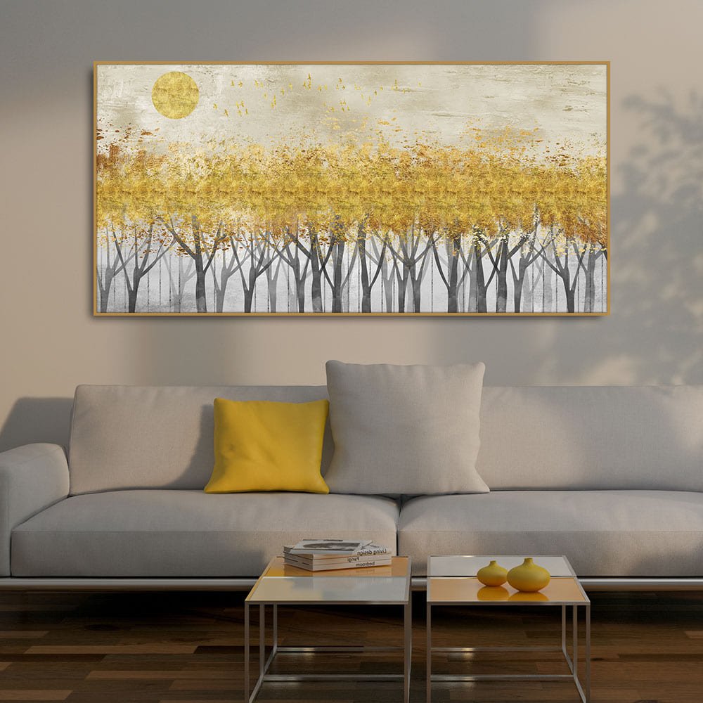 Abstract Forest Golden Leaf Art Premium Canvas Wall Painting - Decor Smart