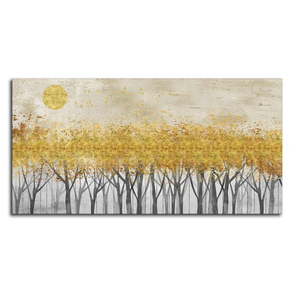 Abstract Forest Golden Leaf Art Premium Canvas Wall Painting - Decor Smart