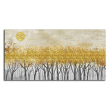 Abstract Forest Golden Leaf Art Premium Canvas Wall Painting - Decor Smart