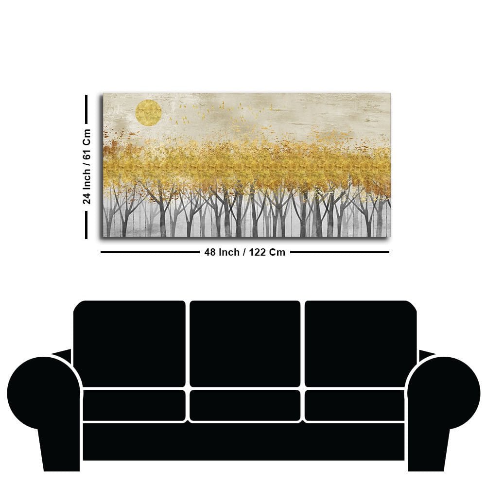 Abstract Forest Golden Leaf Art Premium Canvas Wall Painting - Decor Smart