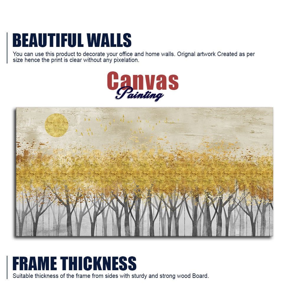 Abstract Forest Golden Leaf Art Premium Canvas Wall Painting - Decor Smart