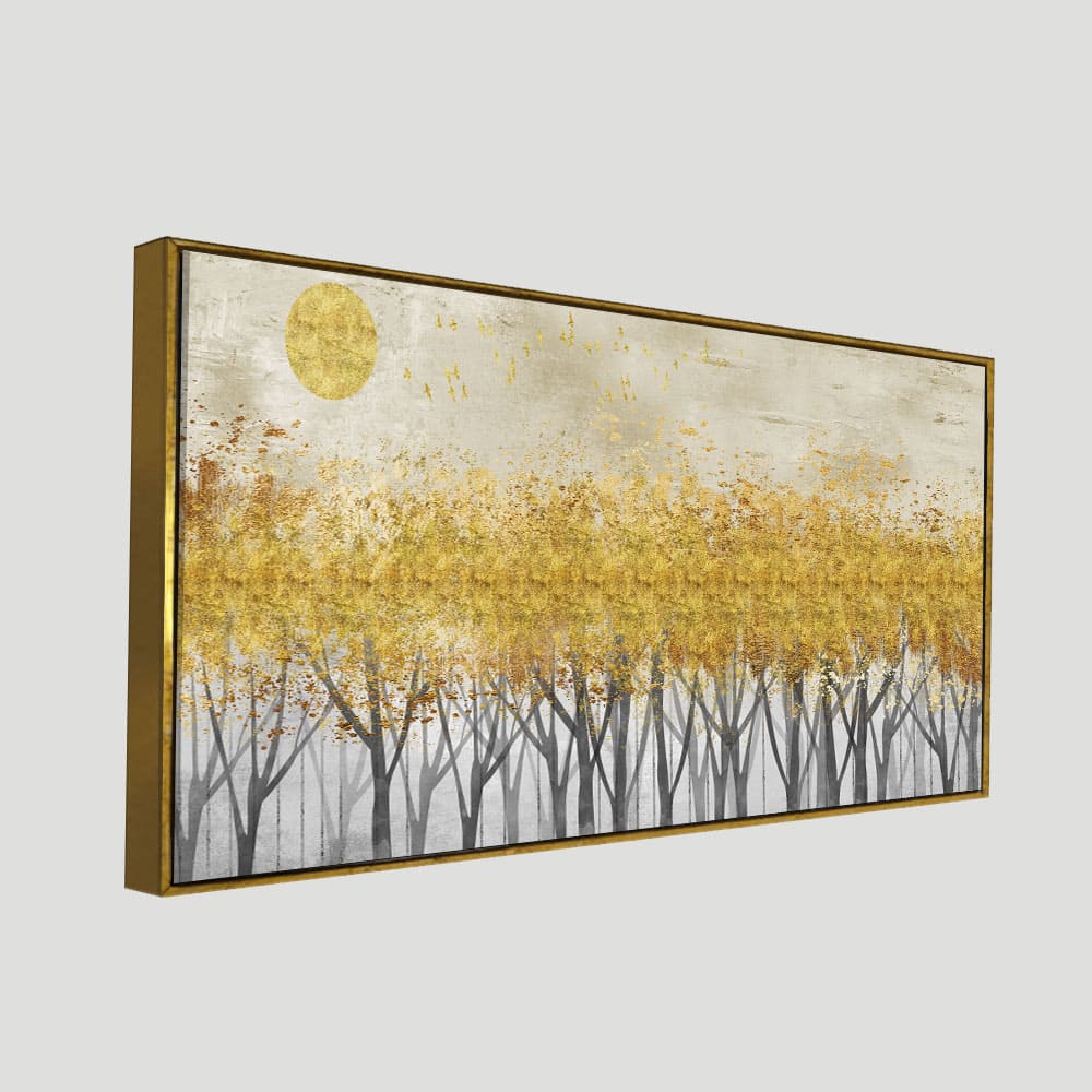 Abstract Forest Golden Leaf Art Premium Canvas Wall Painting - Decor Smart