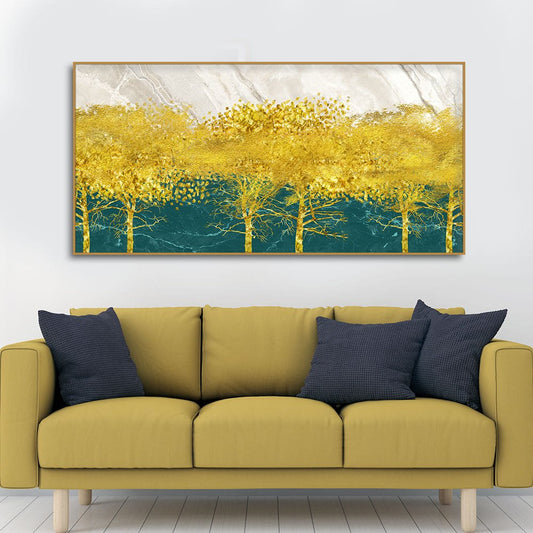 Abstract Forest with Golden Tree Premium Canvas Wall Painting - Decor Smart