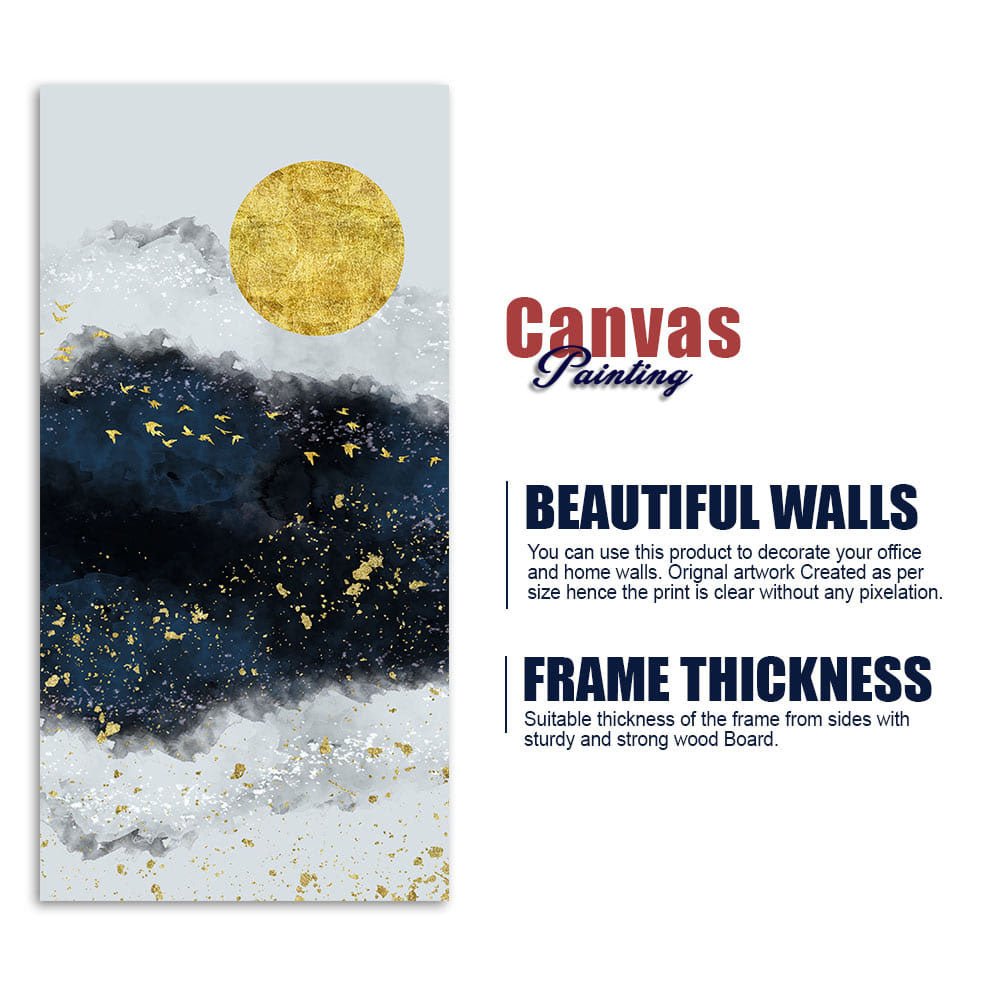 Abstract Gold Field Moon with Birds Canvas Wall Painting - Decor Smart
