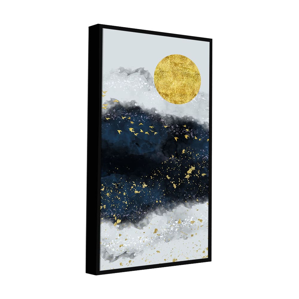 Abstract Gold Field Moon with Birds Canvas Wall Painting - Decor Smart