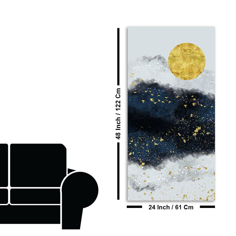 Abstract Gold Field Moon with Birds Canvas Wall Painting - Decor Smart