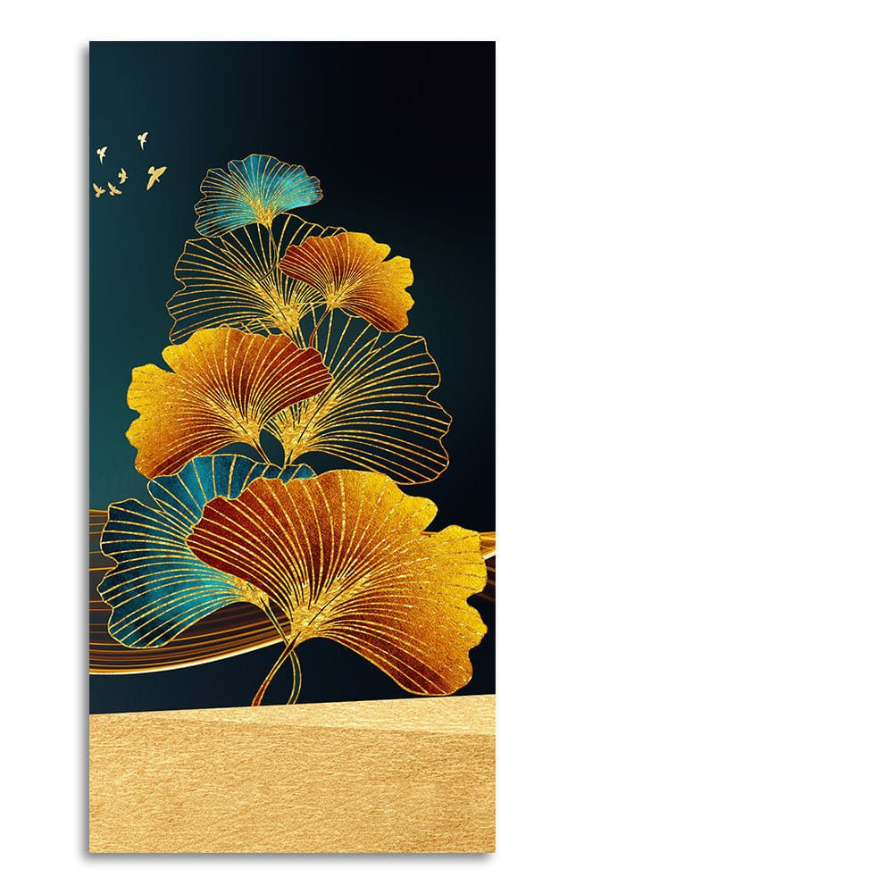 Abstract Golden Plant Leaves Canvas Wall Painting - Decor Smart