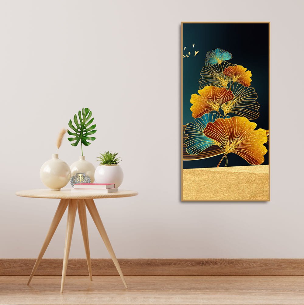 Abstract Golden Plant Leaves Canvas Wall Painting - Decor Smart