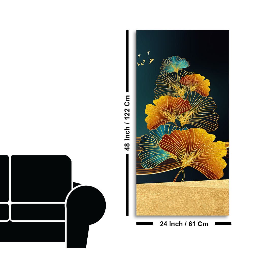 Abstract Golden Plant Leaves Canvas Wall Painting - Decor Smart