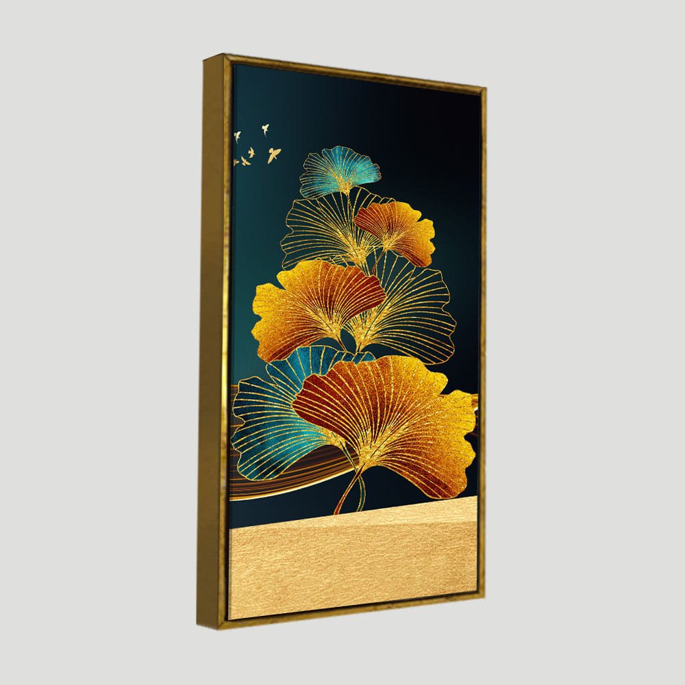 Abstract Golden Plant Leaves Canvas Wall Painting - Decor Smart