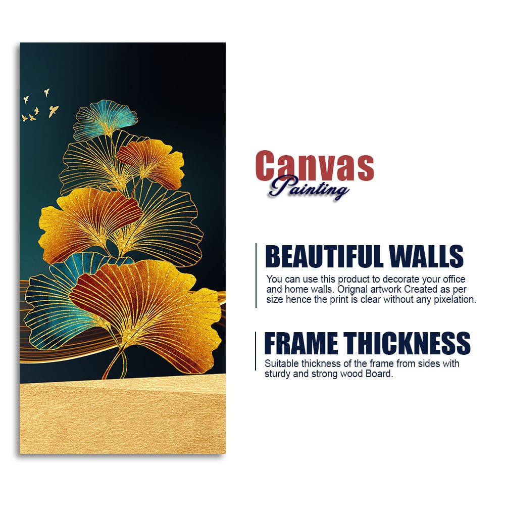 Abstract Golden Plant Leaves Canvas Wall Painting - Decor Smart