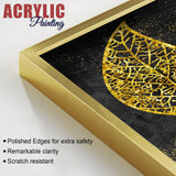 Abstract Golden Shiny Ginkgo Leaf Acrylic Floating Wall Painting Set Of 2 - Decor Smart