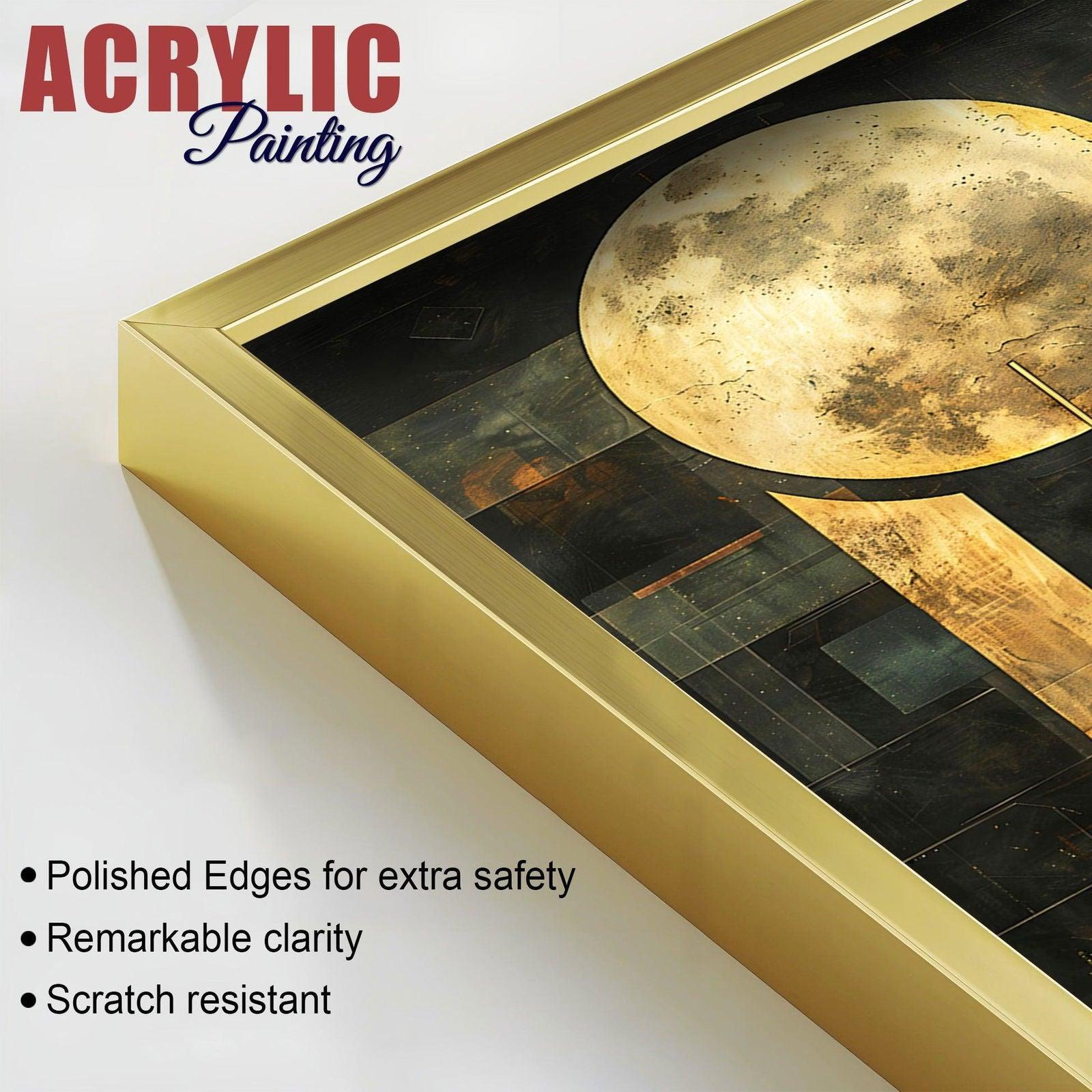 Abstract Golden Textured Shape Art Acrylic Floating Wall Painting Set Of 2 - Decor Smart