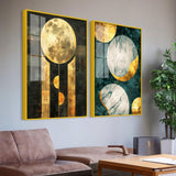 Abstract Golden Textured Shape Art Acrylic Floating Wall Painting Set Of 2 - Decor Smart