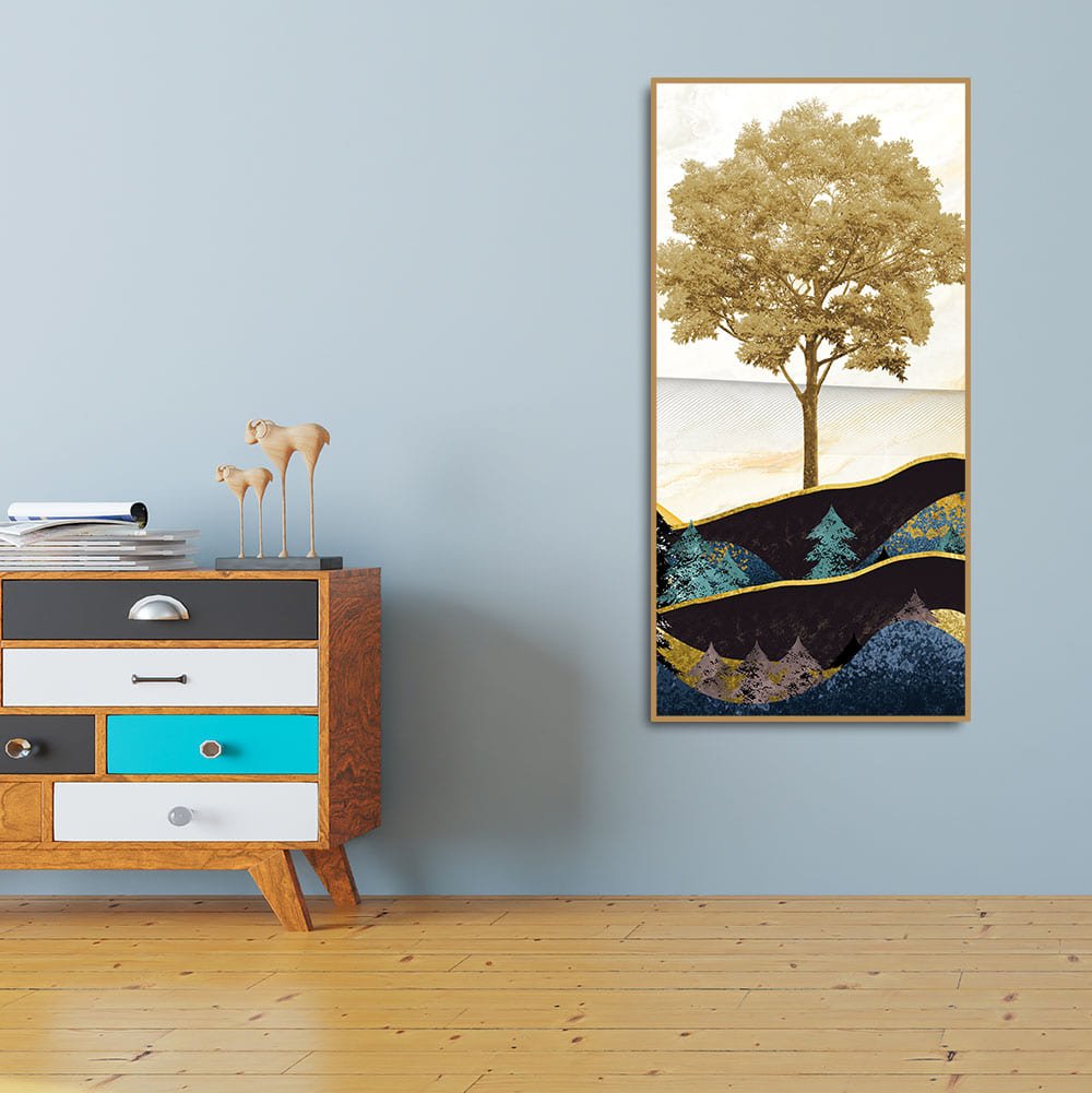 Abstract Golden Tree Premium Canvas Wall Painting - Decor Smart
