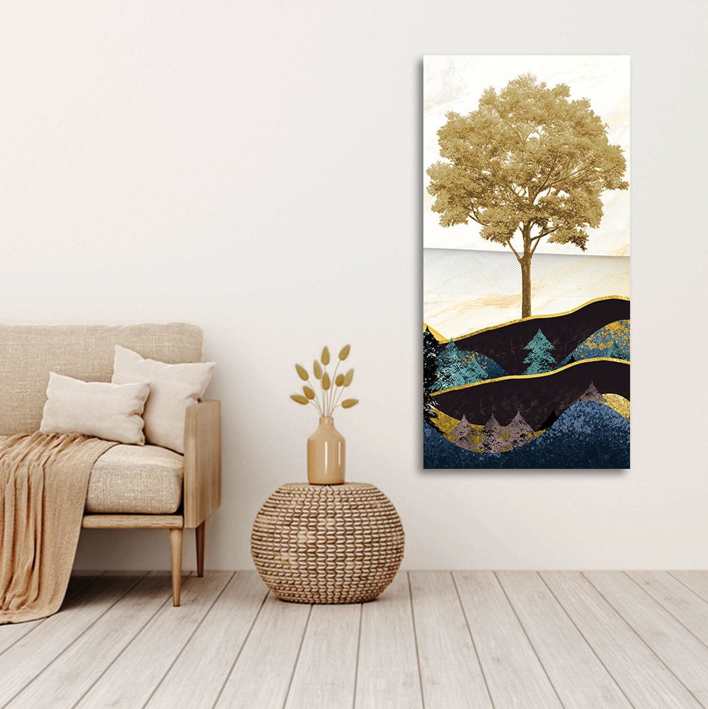 Abstract Golden Tree Premium Canvas Wall Painting - Decor Smart